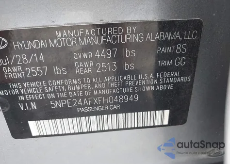 2015 Hyundai Sonata Se z USA, uszkodzony, nr VIN 5NPE24AFXFH048949